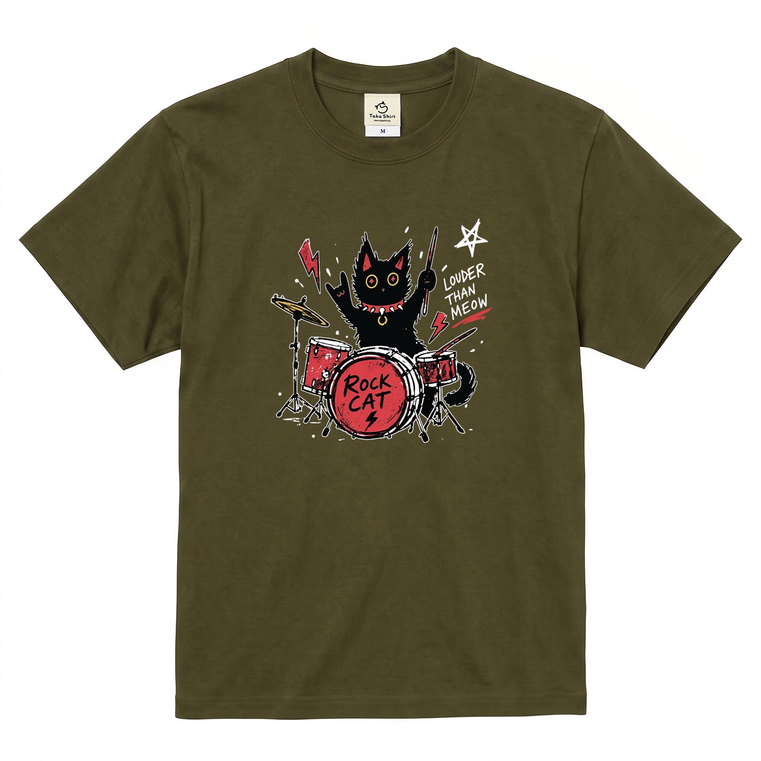 ロック猫 ドラム Tシャツ | 猫好き・バンド・音楽好きに人気